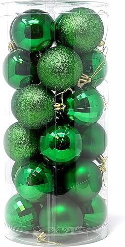 Allgala Paquete de 24 bolas de adorno de Navidad de 2.33 pulgadas (2.4 in) para árbol de Navidad, estilo 4, color verde