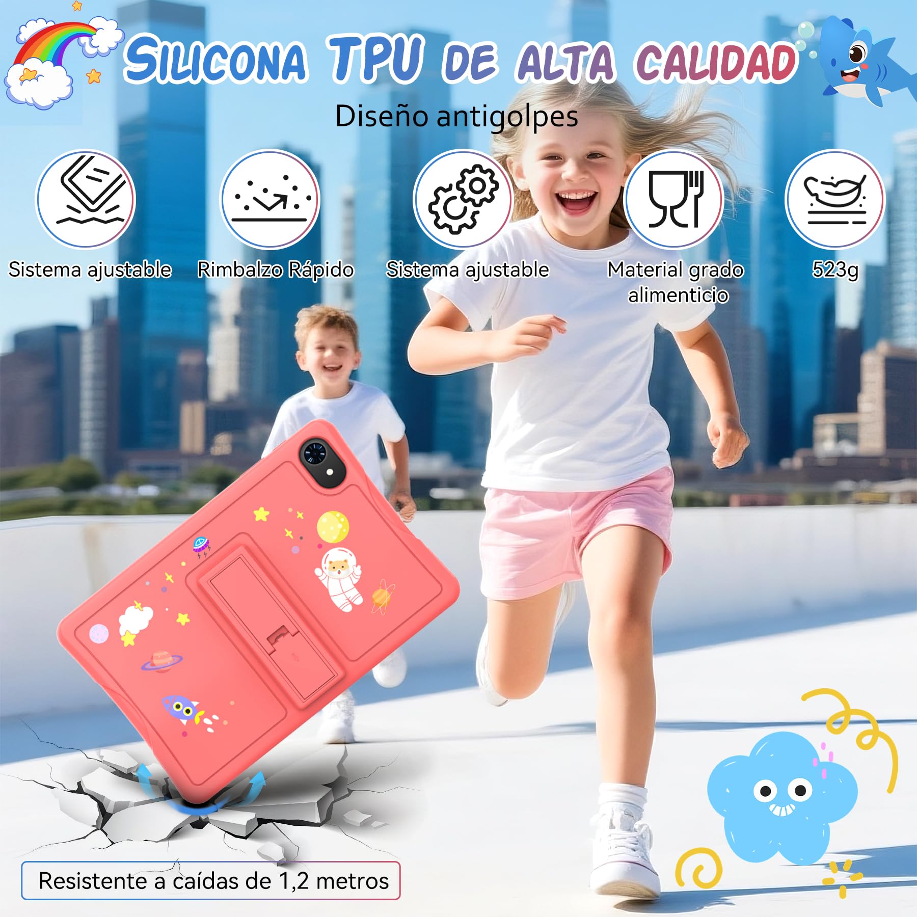 TABWEE K10 Tablet para Niños 10 Pulgadas, 12 GB RAM+64 GB ROM (TF 2 TB) | Tableta Infantil con Google Kids Space, Tableta Educativa para Niños con Wi-Fi, Control Parental, Funda Rosa