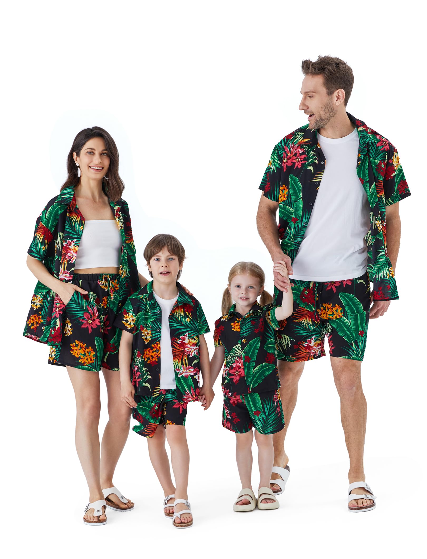PATPATPATPAT Family Matching Outfits Hawaiian Dad and Me Beach Tropical Plant Allover Flower Print Shirt and Shorts Set