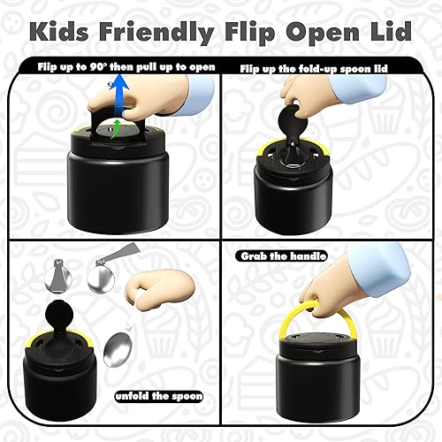 Miniatura 4 de Termo de 11.8 onzas para alimentos calientes, acero inoxidable térmico para sopa, recipiente de comida caliente con cuchara plegable, tapa abierta,