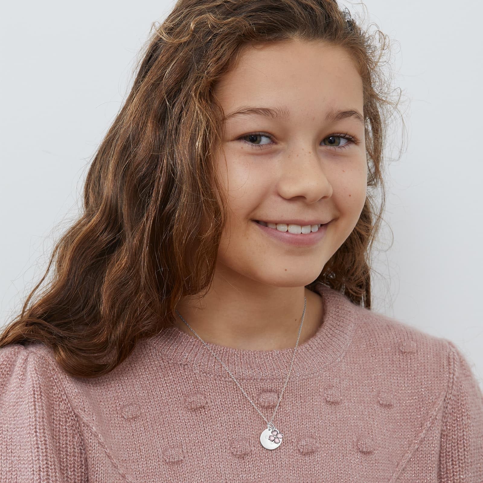 Moments Precious Collar infantil personalizado colgante trébol rosa, plata