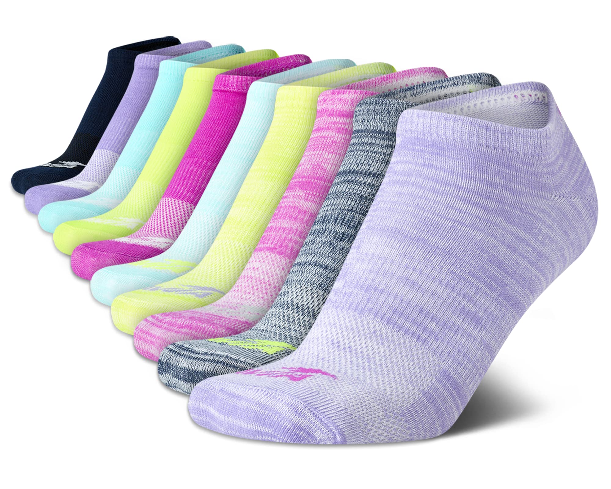 Avia Women's Athletic Performance Cushioned No Show Solid Socks (10 Pack), Size 4-9, Bright Assorted