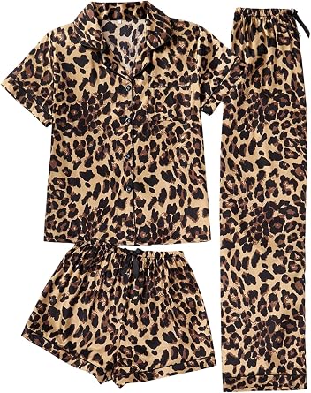 BEAUDRM Womens 3 Piece Cheetah Print Pajama Set Leopard Sleepwear