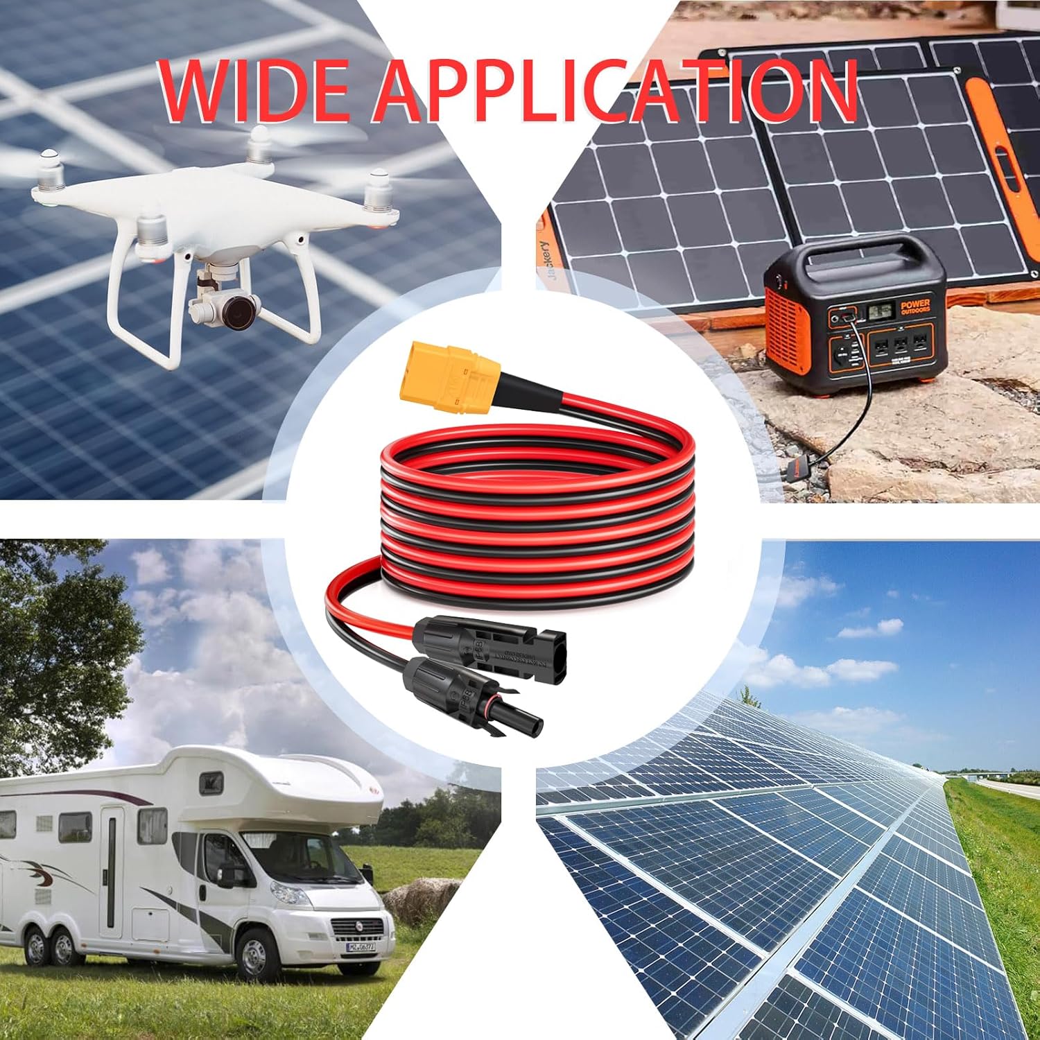 ELFCULB XT90 Solar Cable, 10AWG 10FT XT90 Female to Solar Panel Connector Cable for Solar Panel Portable Power Station