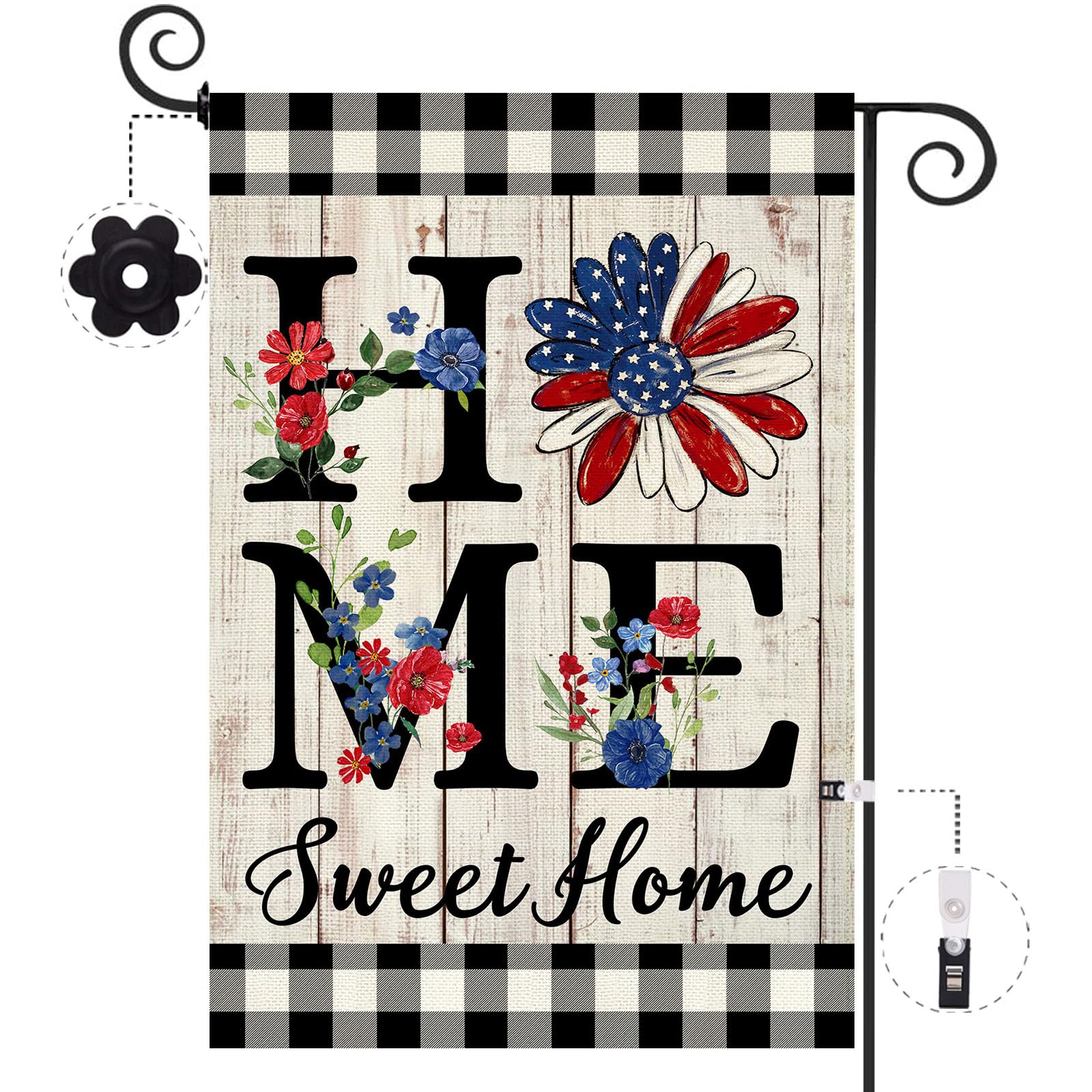 ORTIGIA 4th of July Patrioctic Garden Flag Burlap Vertical Double Sided Independence Day Memorial Day Home Sweet Home Sunflower Small Flag Home Yard
