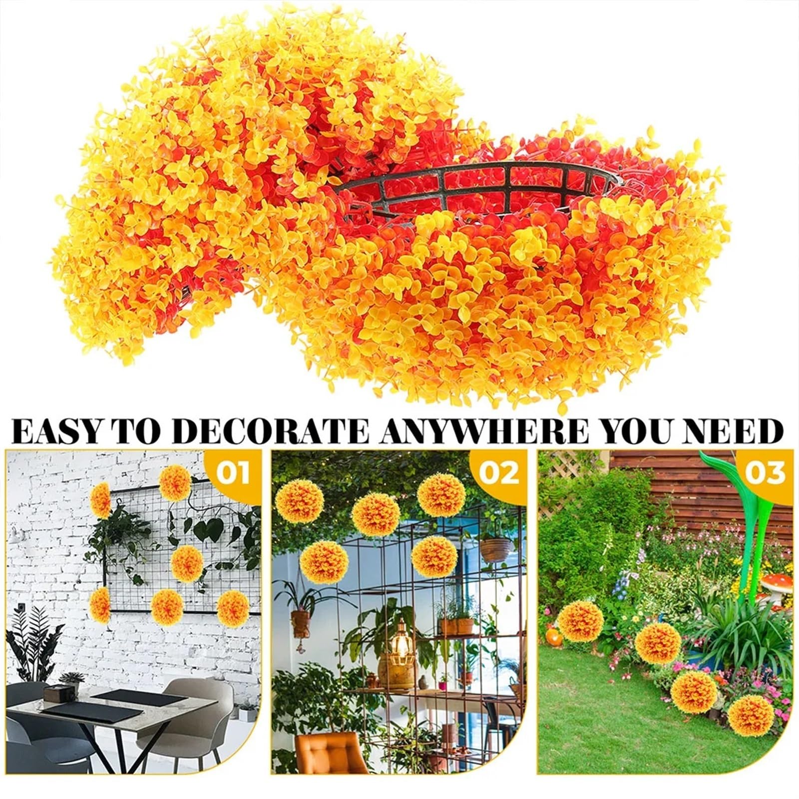 Boule De Buis Artificiel Lot de 2 Boules d'herbe artificielles en buis d'eucalyptus, 30 cm, for décoration de Jardin, en Plastique(Orange)