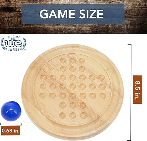 Miniatura 3 de WE Games Juego de solitario de mármol de madera maciza, juego de canicas de vidrio azul, juego de mesa de mármol, juegos de madera, juegos de mesa,