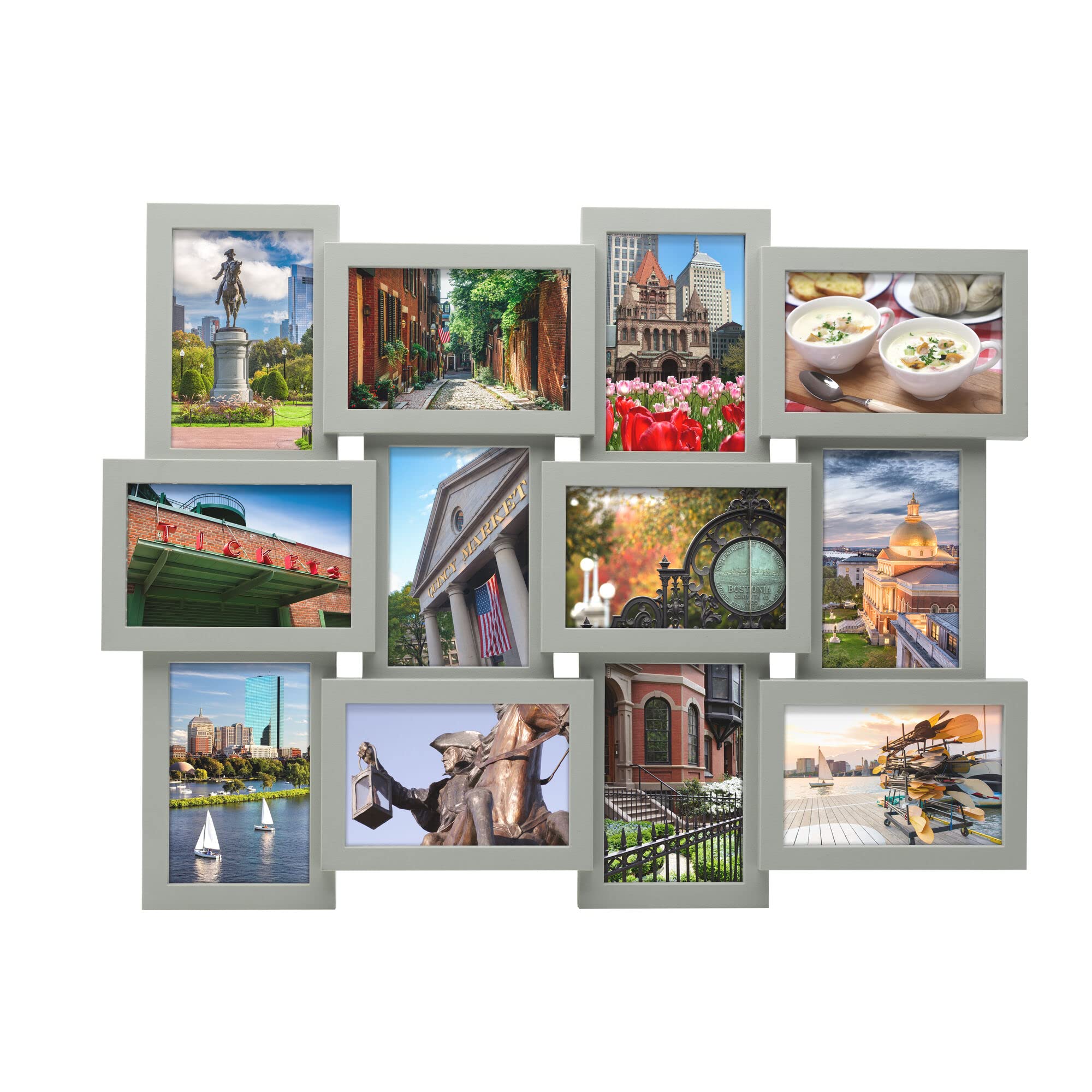 Melannco 18 x 23 Inch 12 Opening Photo Collage Frame, Displays Six 4x6 and Six 6x4 Inch Photos, Gray