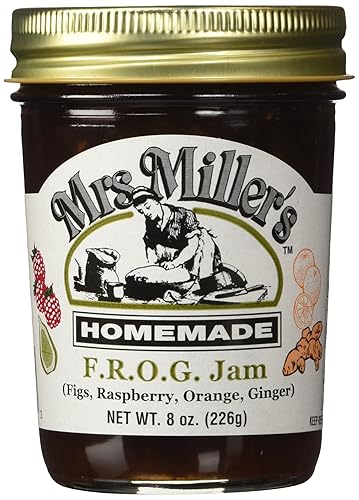 Mrs. Miller's Amish Homemade F.R.O.G. Mermelada (higos, frambuesa, naranja y jengibre) 8 oz226g - Paquete de 2 (en caja)