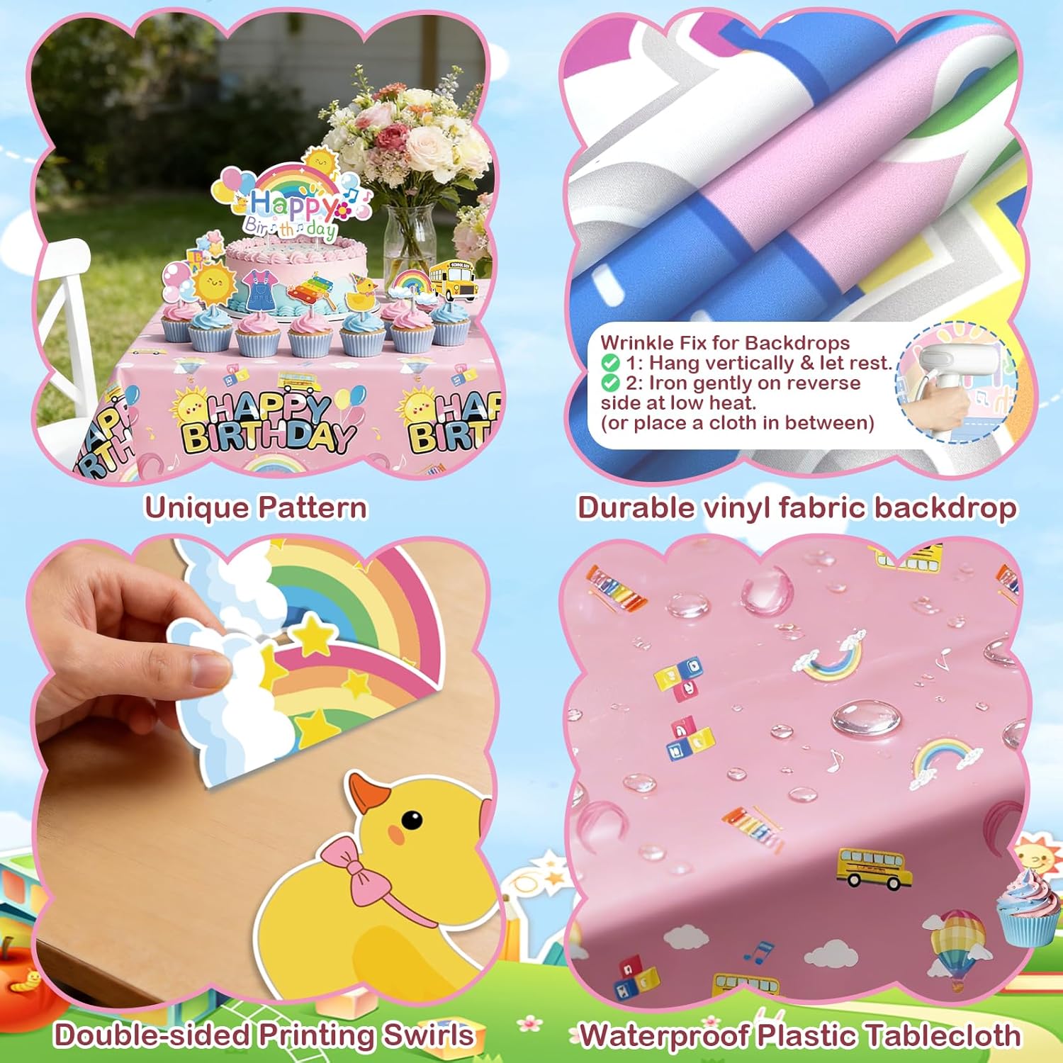 Cartoon English Teacher Party Supplies, 70 pcs Happy Birthday Decorations, Banner Balloons Tablecover Cake & Cupcake Toppers Hanging Swirls Gift Bags Backdrop for Girls Boys Birthday Classroom Decor