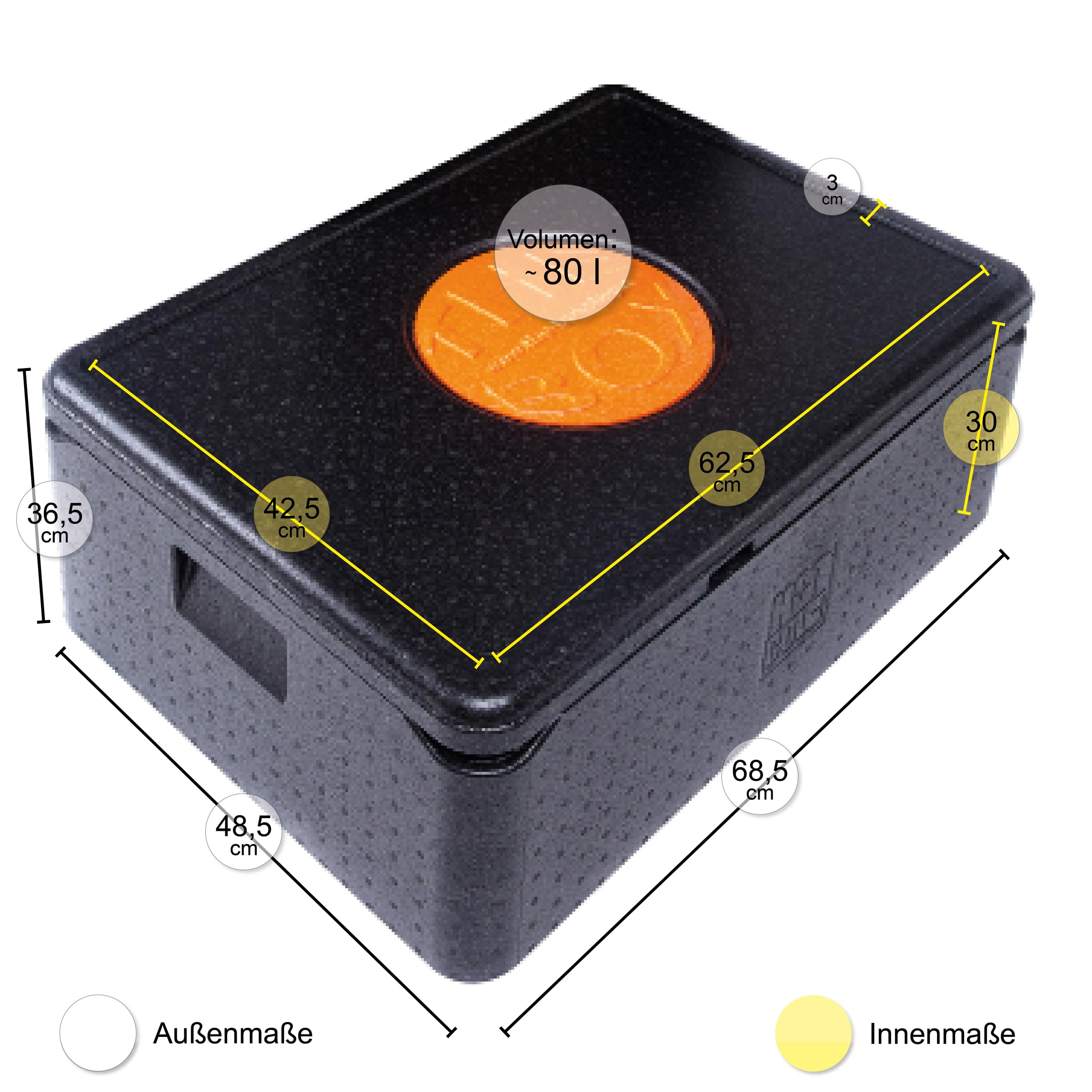 THE BOX-Caisse Isotherme Universelle de Transport (~ 80 litres) - 68,5 x 48,5 x 36,5 cm - Hauteur utilisable : 30 cm - polypropylène - Noir - 1 pièce