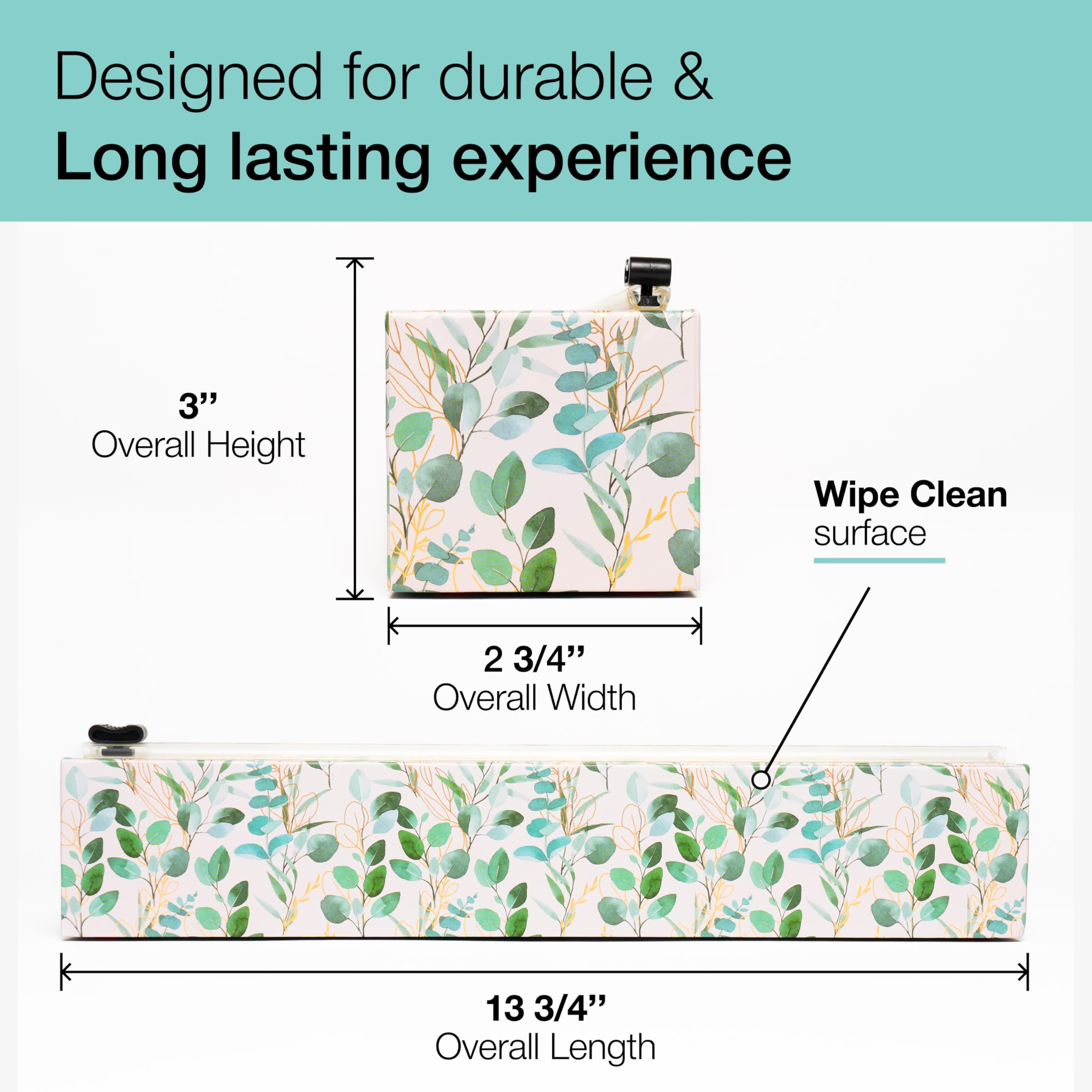 ChicWrap Distributeur de film plastique rechargeable à l'eucalyptus – Un rouleau de film plastique de qualité professionnelle de 30,5 cm x 75,2 m – Sans BPA et certifié casher – Distributeur