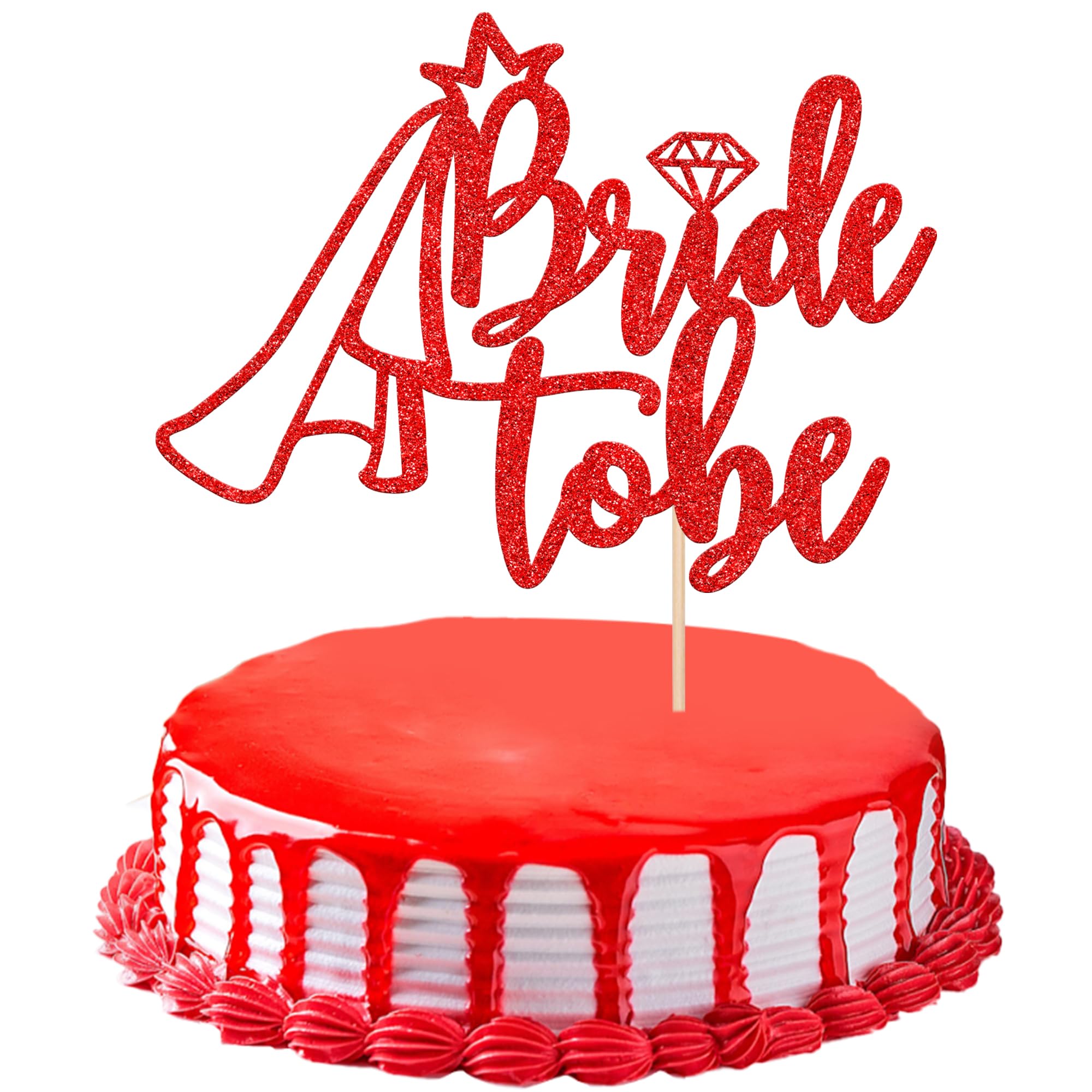 1 Stück Bride to Be Cake Topper Glitzer Ring Tortendeko Braut Schleier Kuchen Deko für Hochzeit Braut Dusche Thema Party Kuchen Dekoration Rot