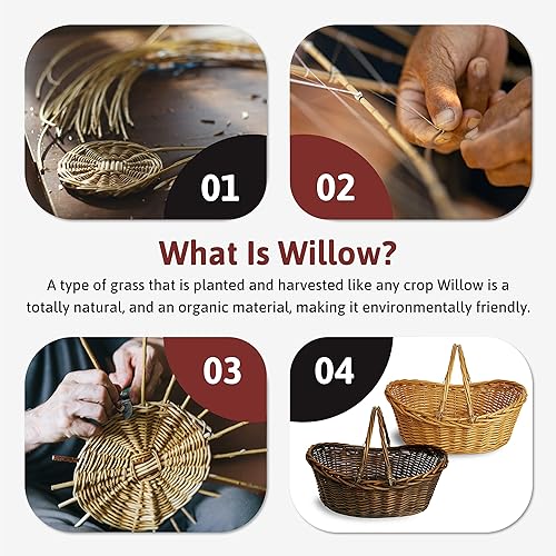 Miniatura 4 de Wald Imports - Cesta mediana de mimbre con asa - Cesta de cosecha tejida a mano marrón oscuro - Cesta de flores de mimbre para almacenamiento,