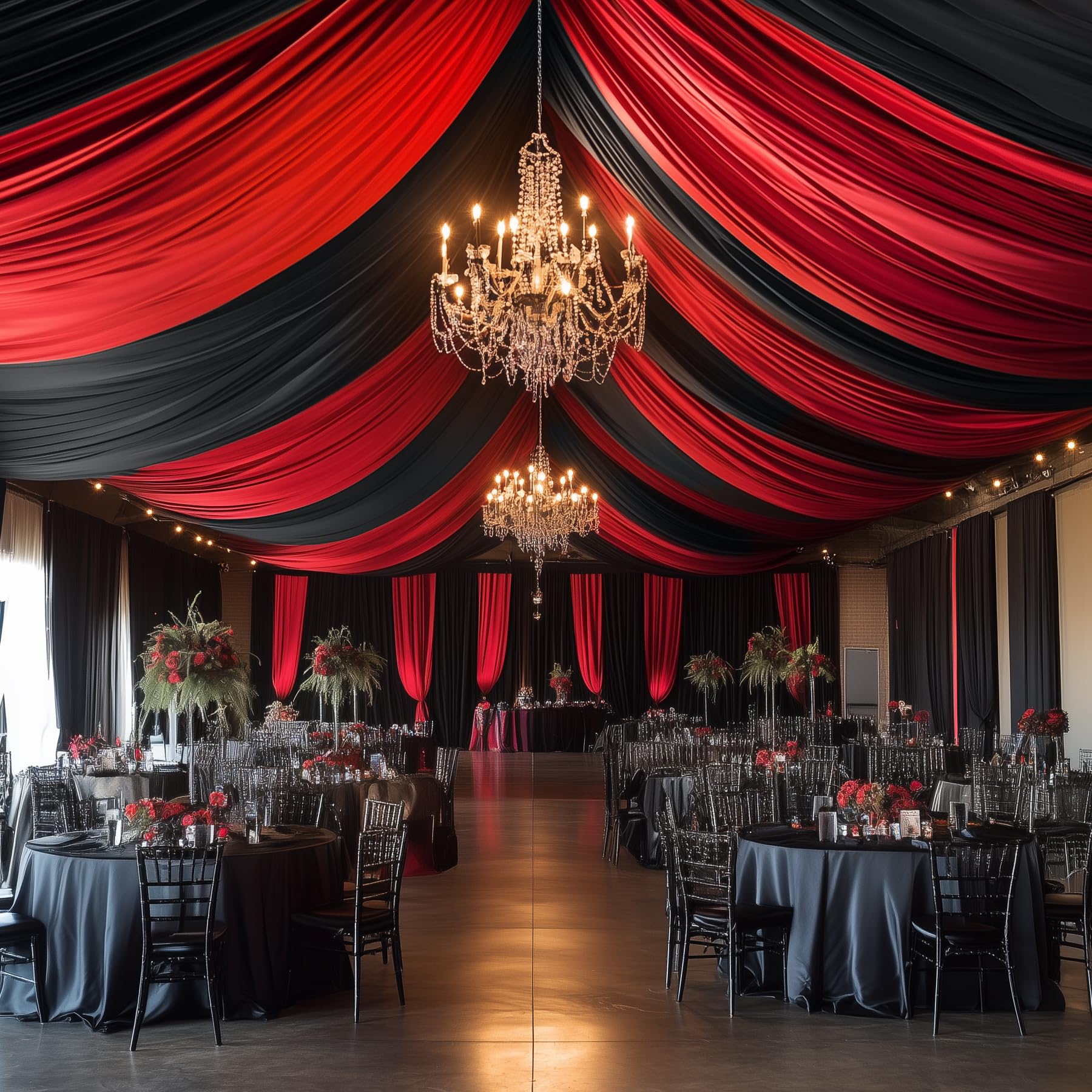 Cortinas de Techo Negras de 10 pies x 20 pies para Fiestas de Boda, poliéster Grueso sin Arrugas, 6 m, Extra Largo, Cortinas de Techo Negras, Cortinas de Arco para decoración de Fiesta de