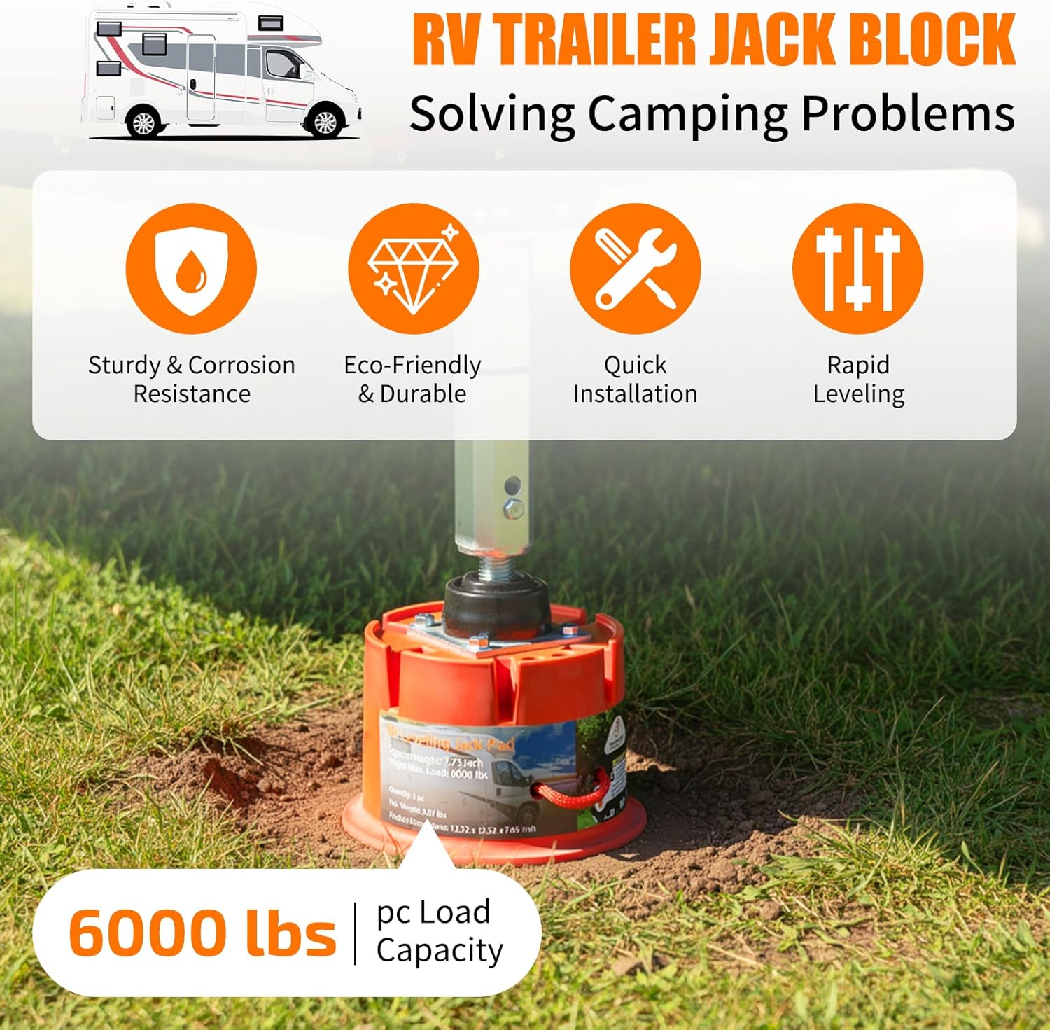 Trailer Jack Block, 6000 lbs Capacity per RV Leveling Block, Polypropylene RV Camper Stabilizer Blocks, RV Travel Accessories Use for Any Tongue Jack, Post, Foot, 5th Wheels, 2-Pack