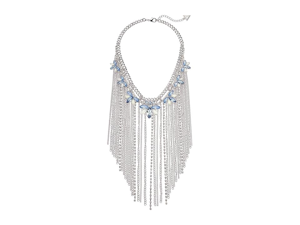 

GUESS Dramatic Stone Cluster and Fringe Chain Statement Necklace (Silver/Blue/White Opal) Necklace