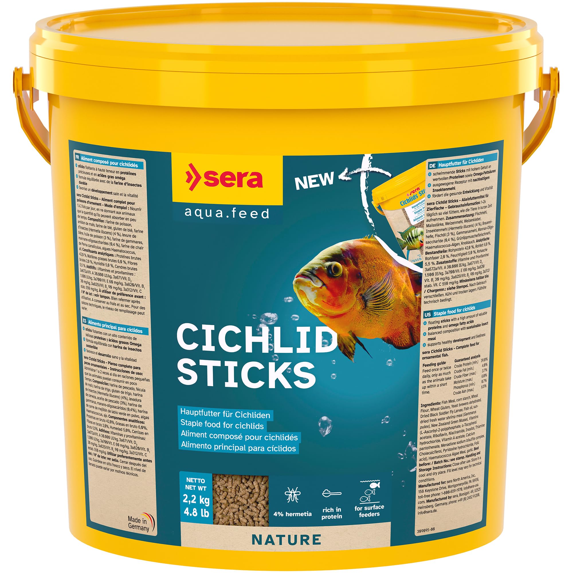 sera Cichlid Sticks 10 l (2,2 kg) | schwimmendes Hauptfutter für große Cichliden & Großfische | mit Fisch- und Insektenmehl für Vitalität & gesundes Wachstum | Cichlidenfutter