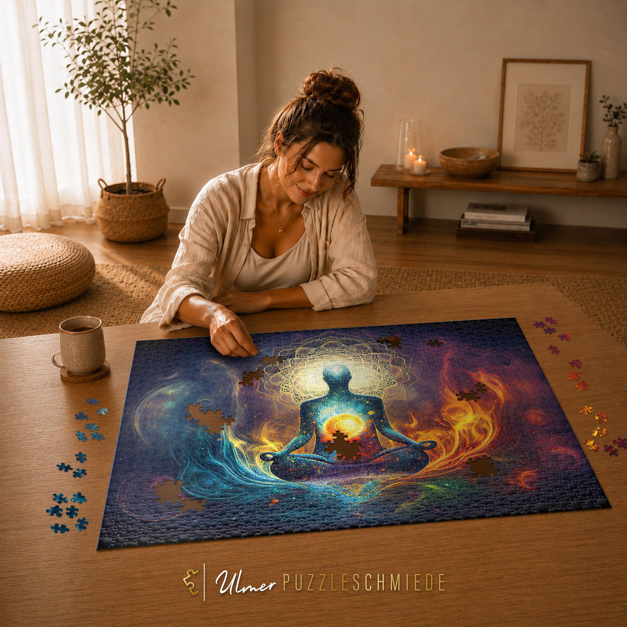 Ulmer Puzzleschmiede - Puzzle de 2000 piezas "Soulenflug" - motivo de rompecabezas espiritual maravillosamente escenificado sobre el tema de yoga y meditación - para rompecabezas motivados