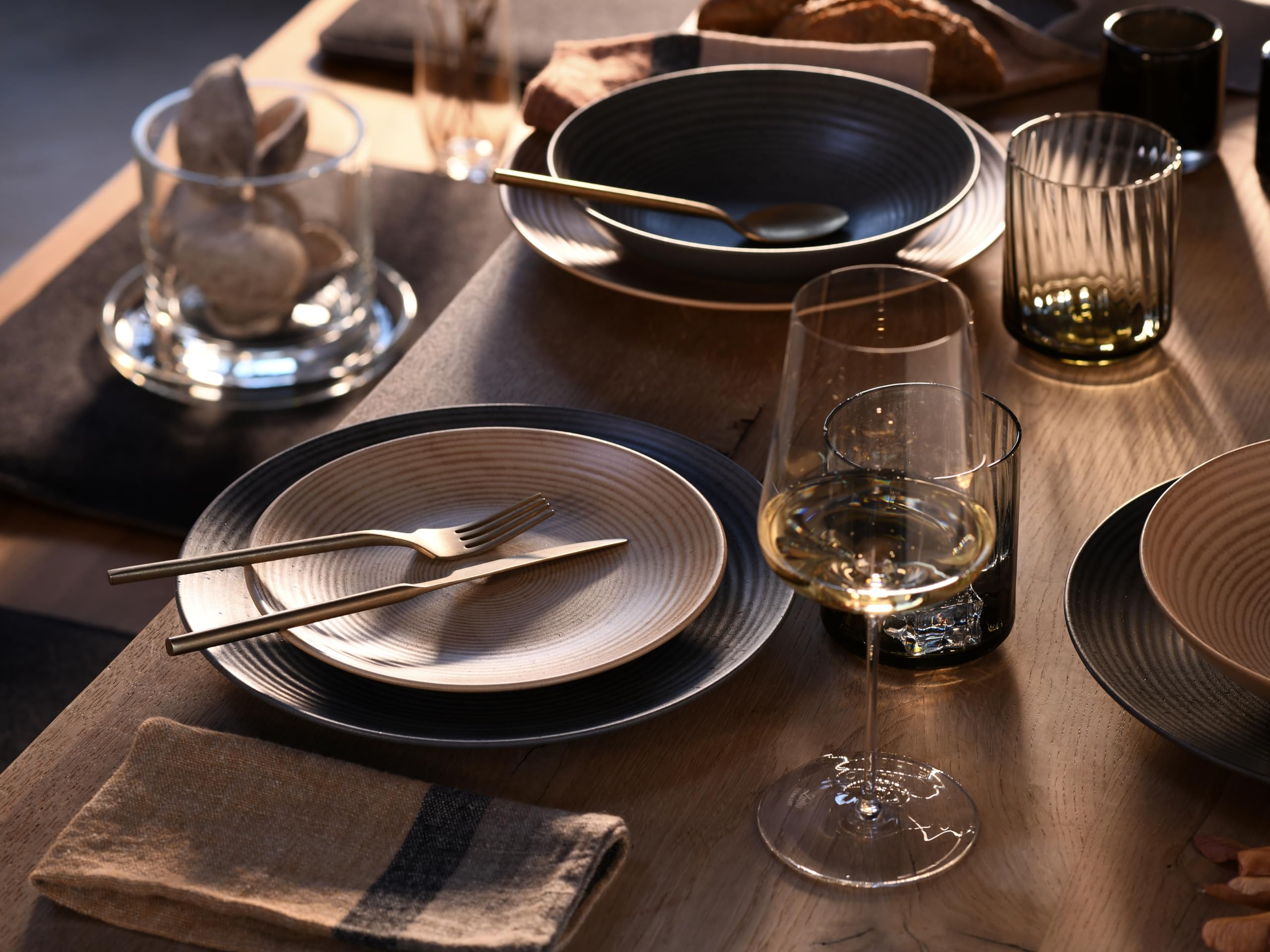 CreaTable, 13139, Serie Catania Mix, Geschirrset, Teller Set 12 teilig, Anthrazit & Sand