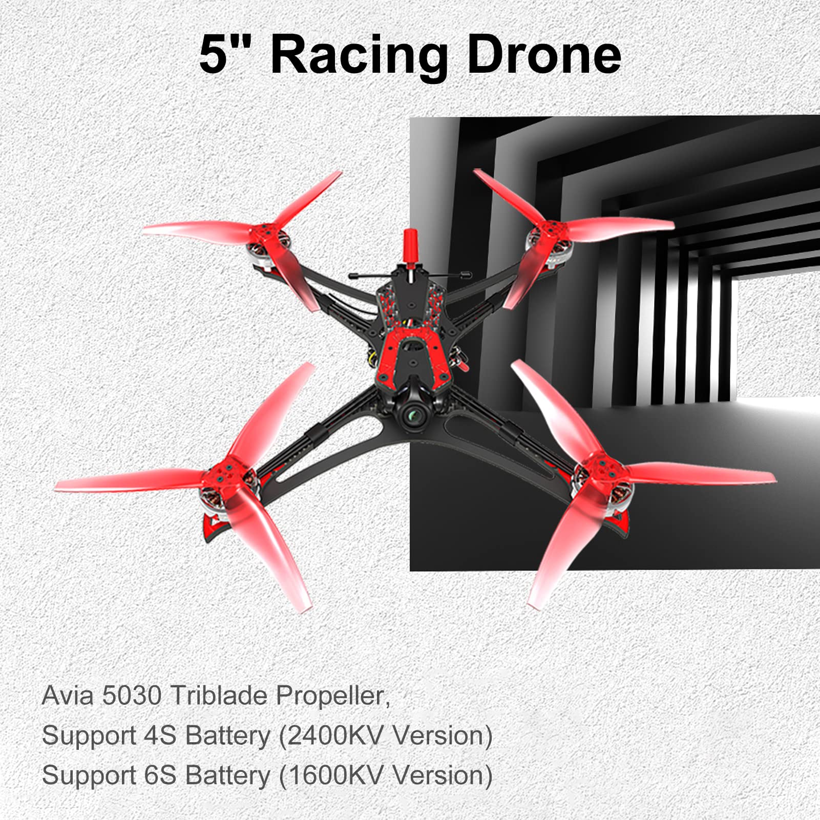 HUIOP Dron de carreras con visión en primera persona ECOII 2004 Motor sin escobillas 5 pulgadas PNP Quadcopter Runcam Nano HD Zero Drone 720p Cámara,Dron de carreras con visión en primera persona