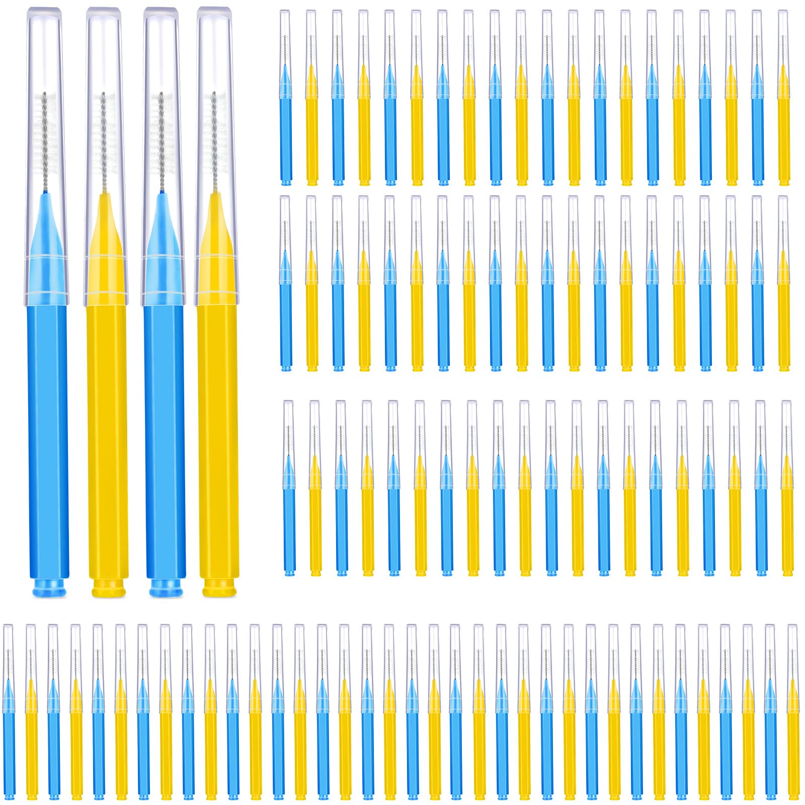 Patelai 100 Pcs Braces Dental Brushes,Blue, Yellow,Multiple Sizes