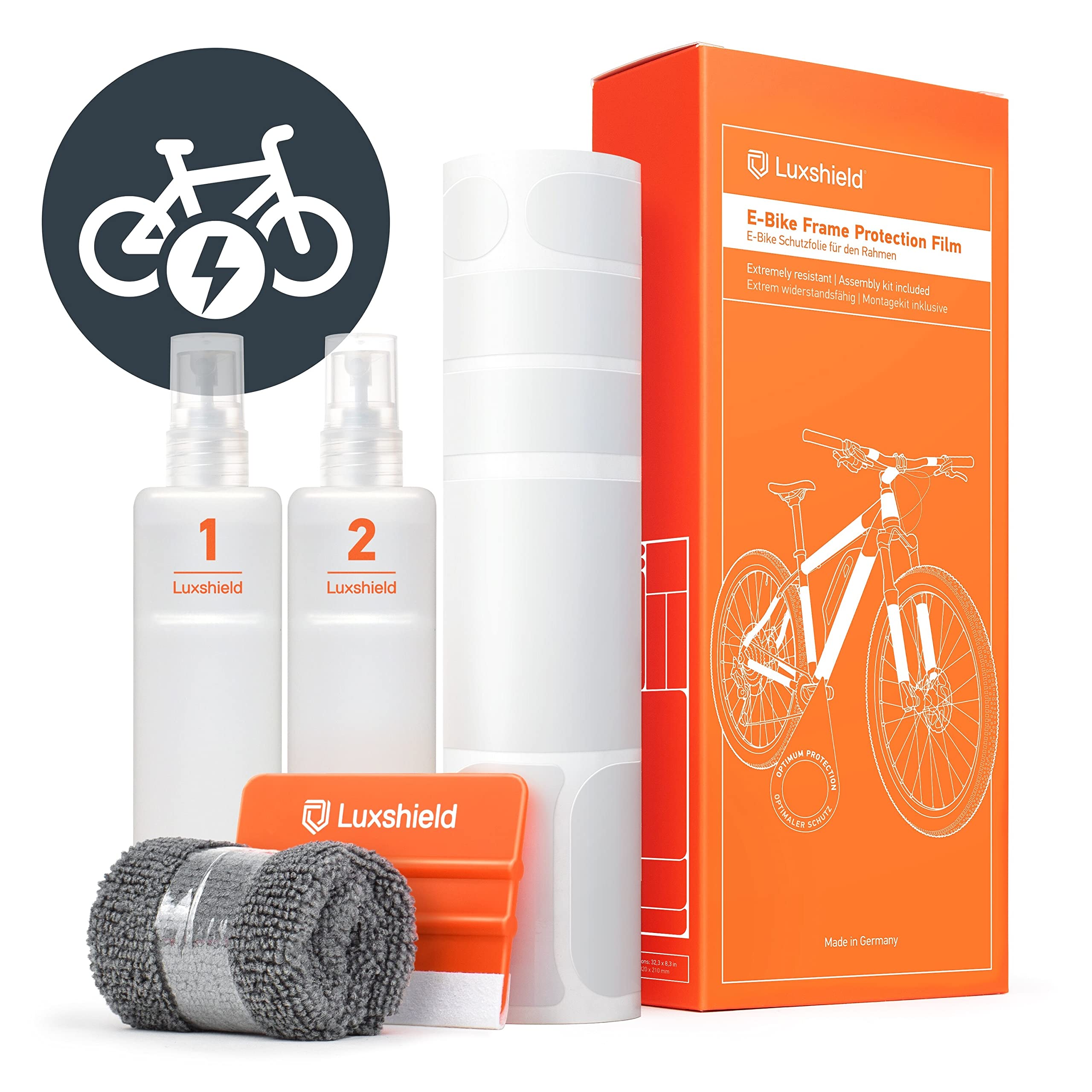 Luxshield E Bike Lackschutzfolie für eBike, Pedelec, Elektro fahrrad, E-Bike, MTB etc. - 21-teiliges Rahmen-Set gegen Steinschlag - Matt & selbstklebend