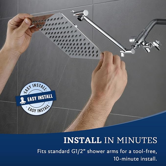 Regadera Dual Cuadrada de 8 Pulgadas con Cabezal de Mano, Cromo miniatura 5