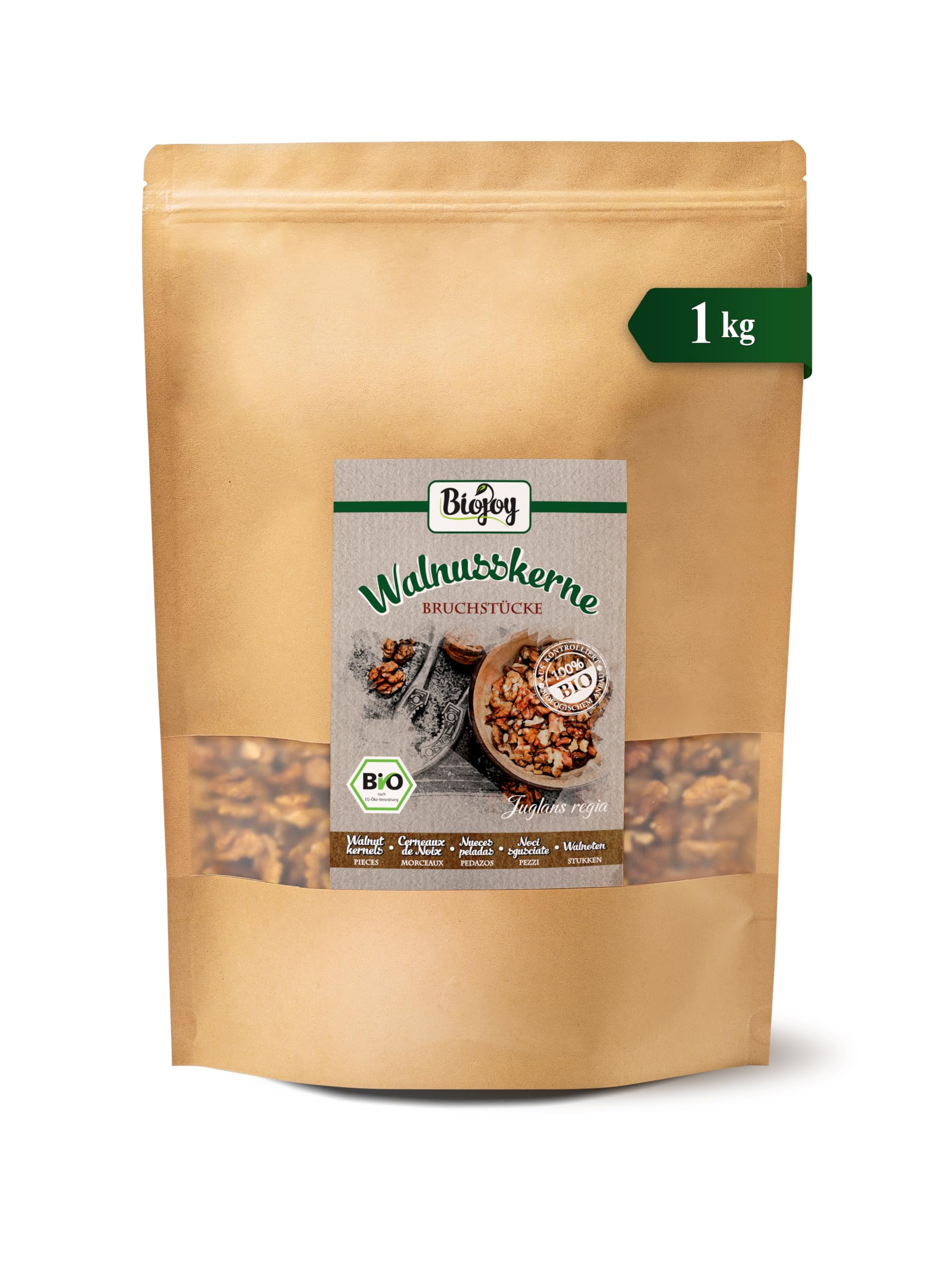 Biojoy Nueces Peladas Orgánicas 1 kg, crudas y trituradas, sin sal
