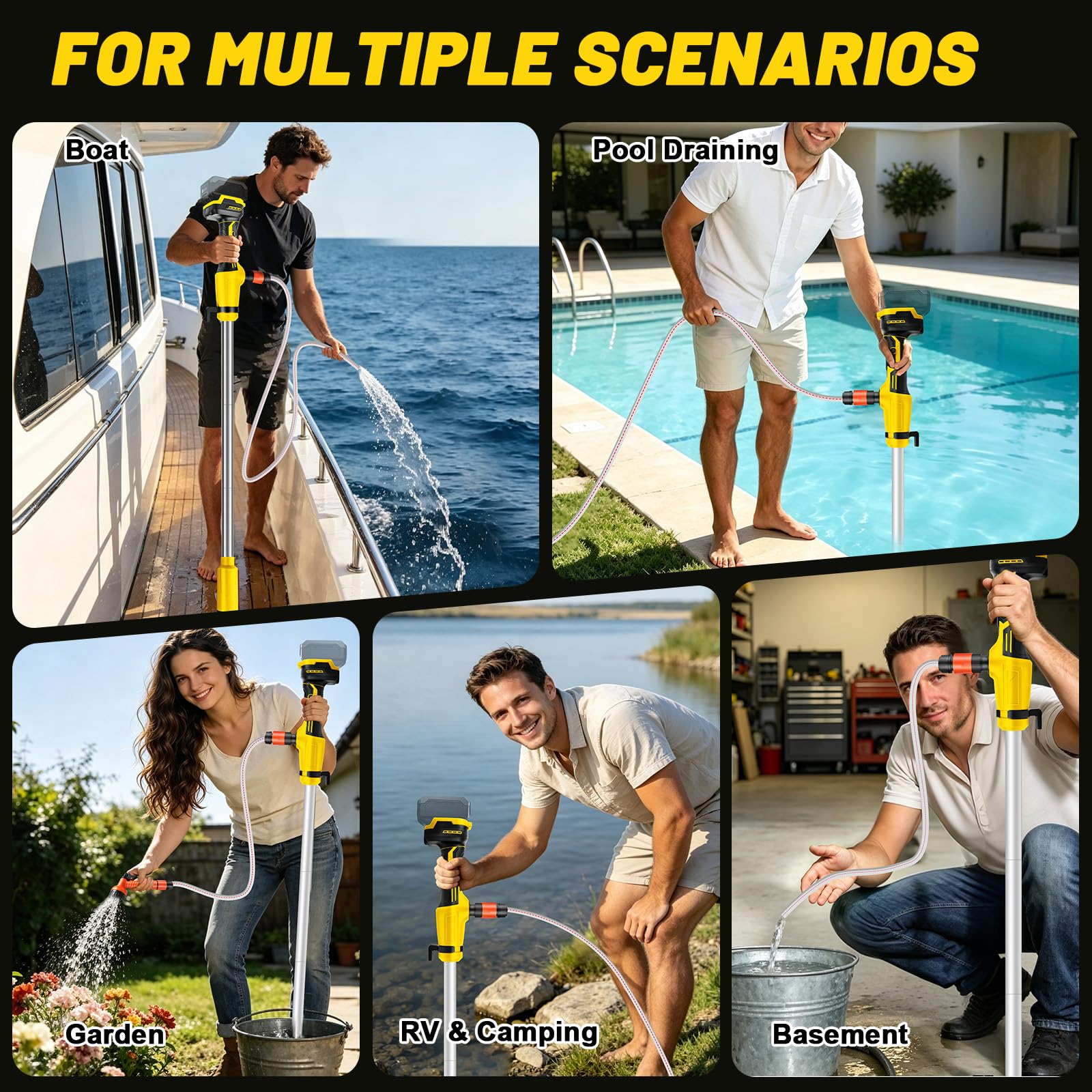 Akku-Regenfasspumpe 50 l/min kompatibel mit Dewalt 20V-Akku (ohne Batterie) | tragbare Stabpumpe, mit Sprühkopf und 1,5 m langem Schlauch, für Pools, Gärten, Teichen, Fässern