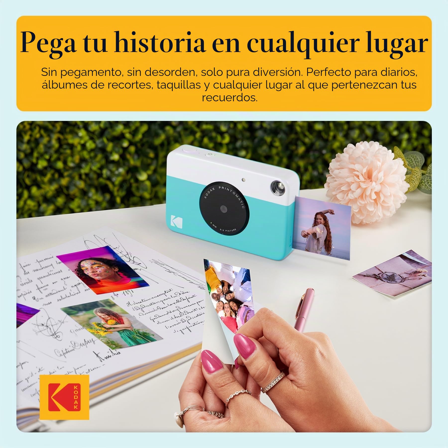 KODAK Printomatic Cámara digital instantánea - Fotos de calidad en papel fotográfico adhesivo Zink 2x3" - 5MP, portátil, regalo creativo para cumpleaños, Navidad, fiestas - Azul