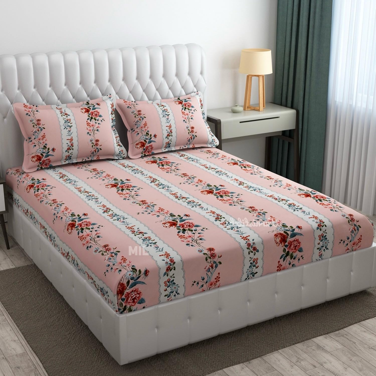 Subtlespreads Premium Cotton Feel Brushed Microfiber Elastic Fitted Bedsheets Queen Size with 2 Pillow Covers (Queen Fit 60x72, Pink Petals) (B0CWDCJF2J) Amazon Price History, Amazon Price Tracker