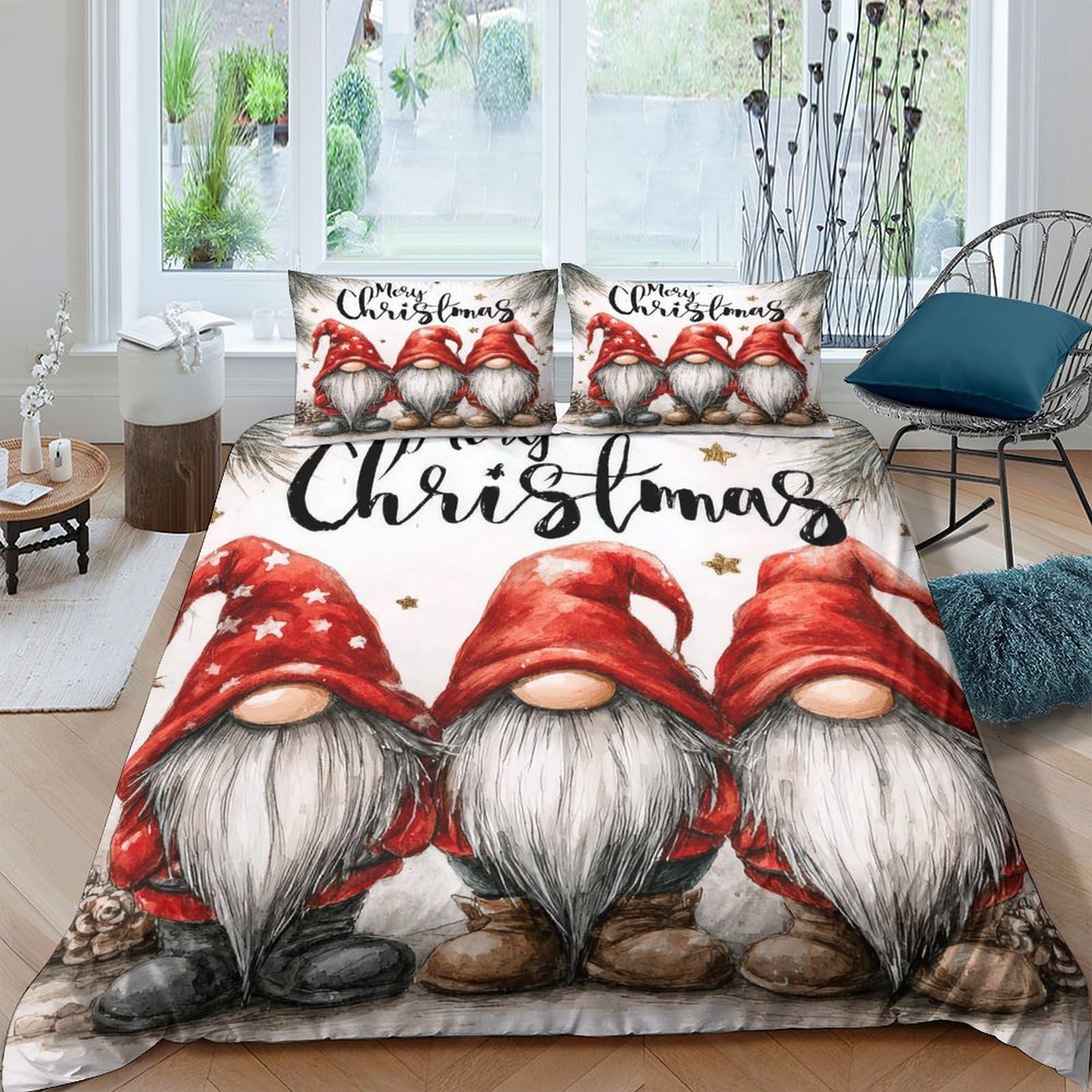 Ctjqhvkz Style-8 3D Printed Christmas Gnome Fitted Sheet Microfiber Red Nordic Bed Cover For Home Bedroom Dorm Mattress Decor Single（135X200cm）