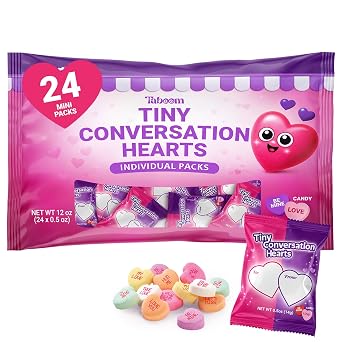 Valentines Day Conversation Hearts Candy Mini Packs - 24 Count Individual Small Packs Candy for Valentines Candy Exchange, Classroom, Parties & Gift Bags