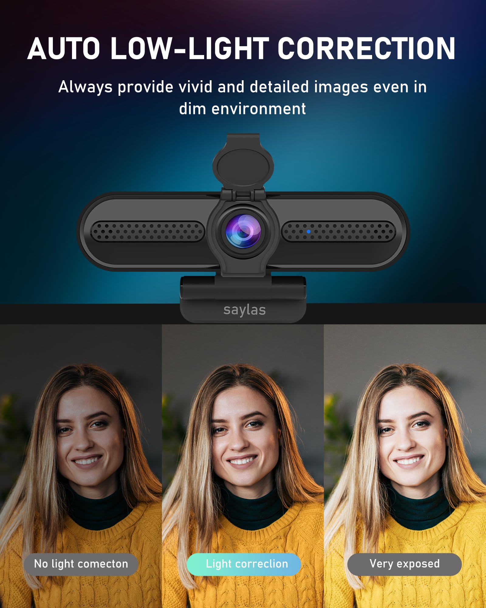 Cámara web 2K, cámara de transmisión FHD con 2K/30fps, 1080P/60fps, enfoque automático, micrófonos duales con cancelación de ruido, cubierta de privacidad y trípode, para