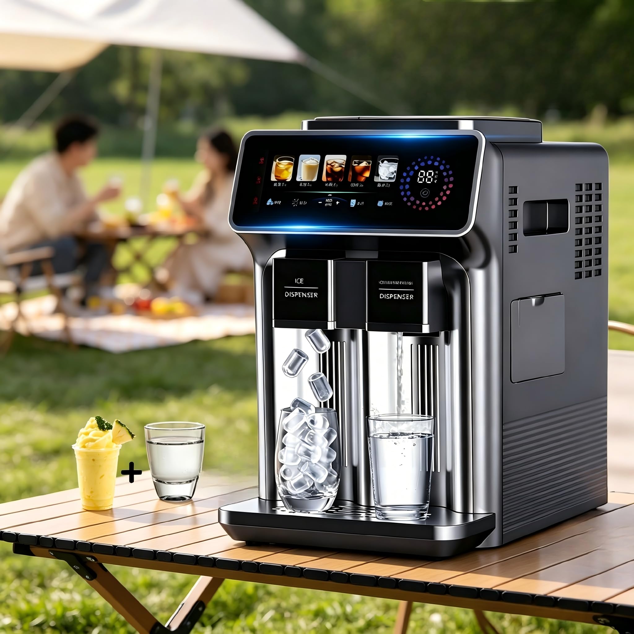 Water Dispenser with Ice Maker, 3-in-1 Countertop Bullet/Crushed ICES & Cold-Water, 15KG (33.07 Lbs)/24H, 12 Cubes/6 Min Fast Ice Making with 1KG (2.20 Lbs) Storage, for Home, Kitchen, Party Gray