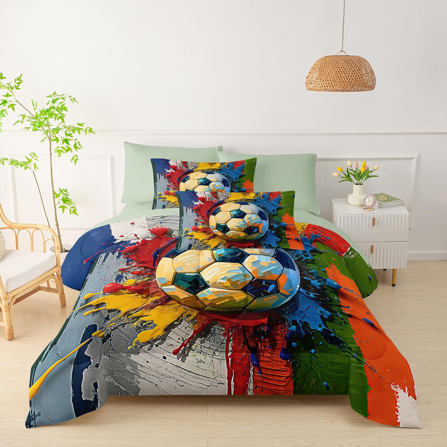 QOOMO 7 Pieces Graffiti Football Comforter Set Twin Size