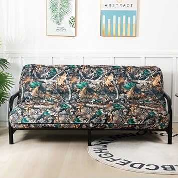 OctoRose Full Size 3 Side Zipper Linen Printing Camo Green Futon Cover Sofa DayBed Couch Mattress Slipcover Oxford-camo, Full Size