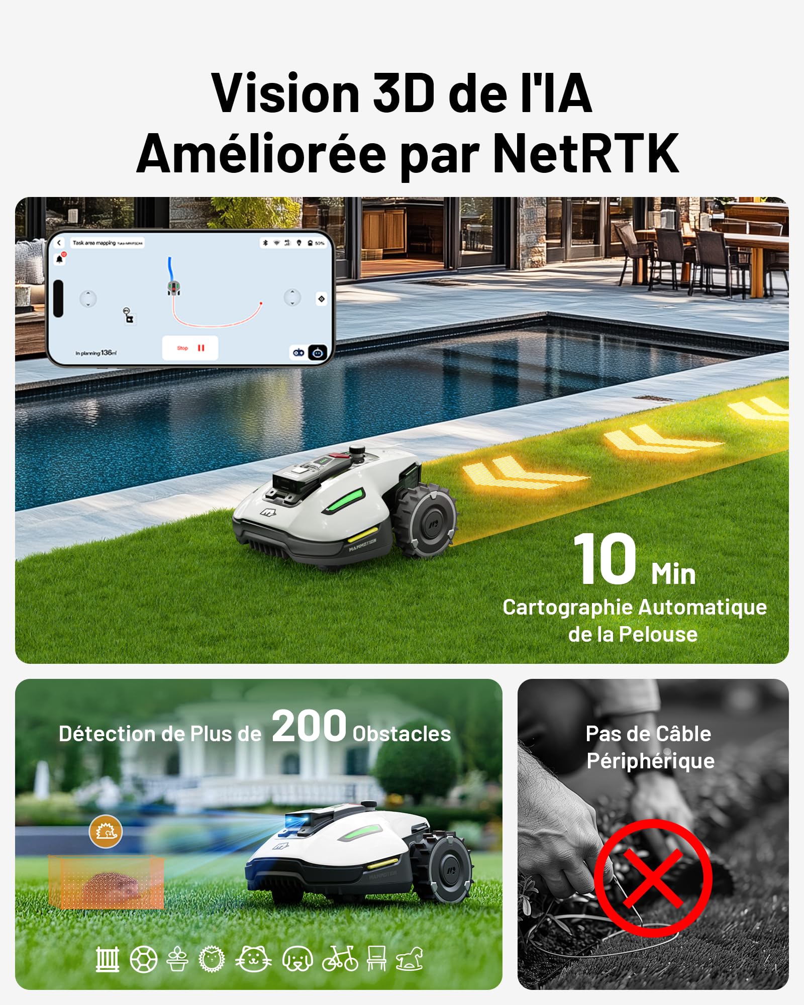 MAMMOTION YUKA Mini 500 Robot Tondeuse sans Fil Périphérique — vue 3
