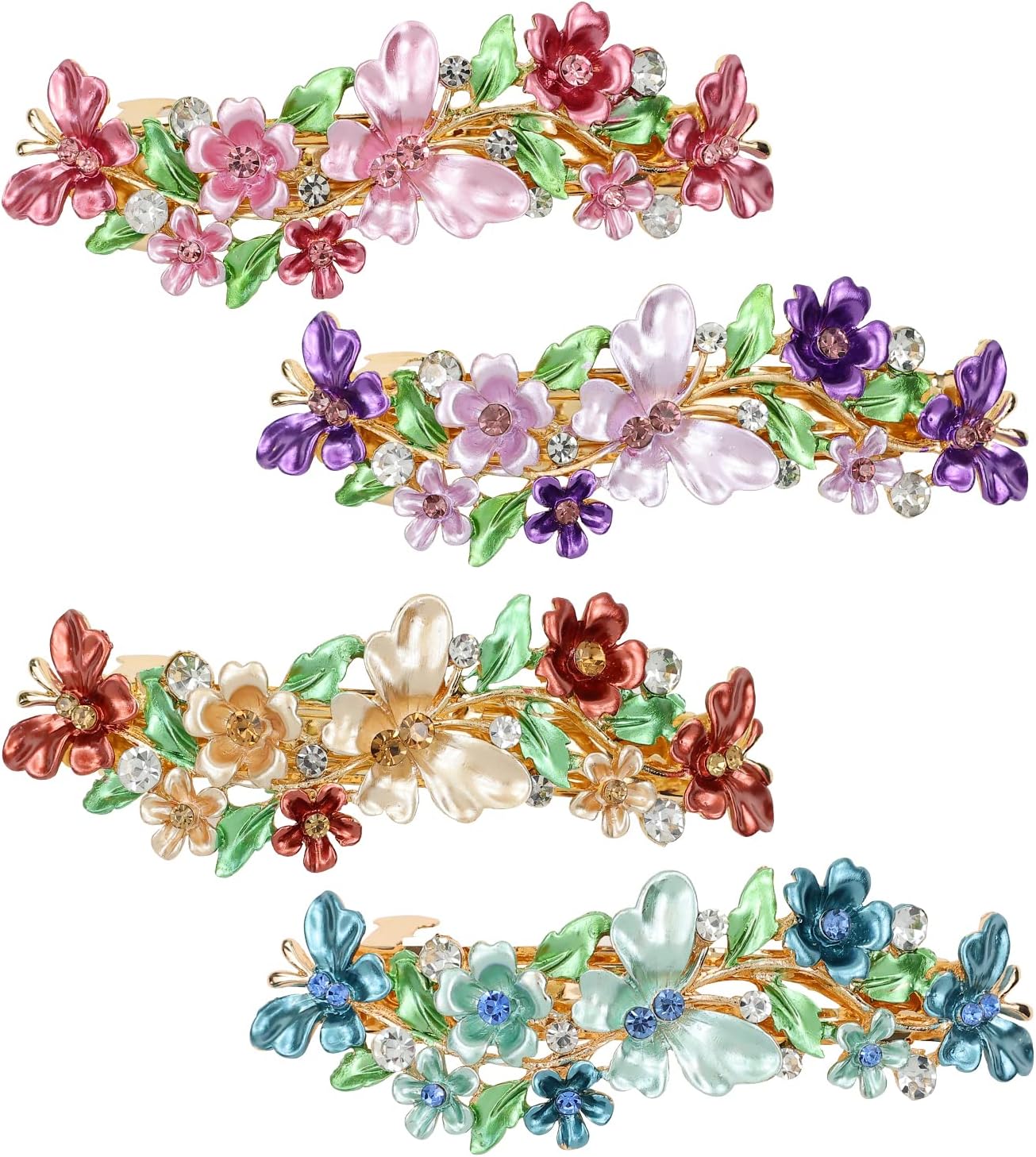 inSowni 4 Pack Luxury Glitter Sparkly Jeweled Gems Crystals Rhinestones Retro Vintage Butterfly Metal French Barrettes Alligator Snap Hair Clips Pins Headpieces Accessories for Women Girls