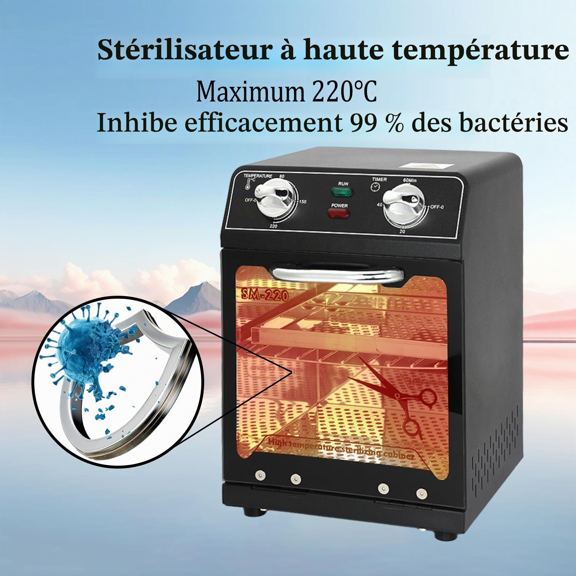 Stérilisateur à haute température, 10 L, grande capacité, température maximale 250 ℃, avec contrôle de la température et minuterie, pour salon de coiffure, spa, salon de manucure, stérilisateur