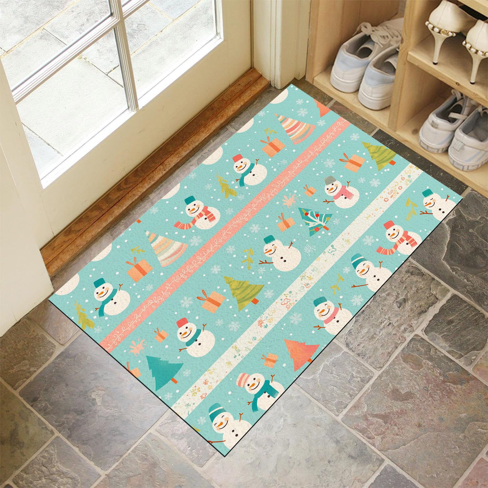 Felpudo navideño 50 x 80 cm verde con muñeco de nieve antideslizante para entrada