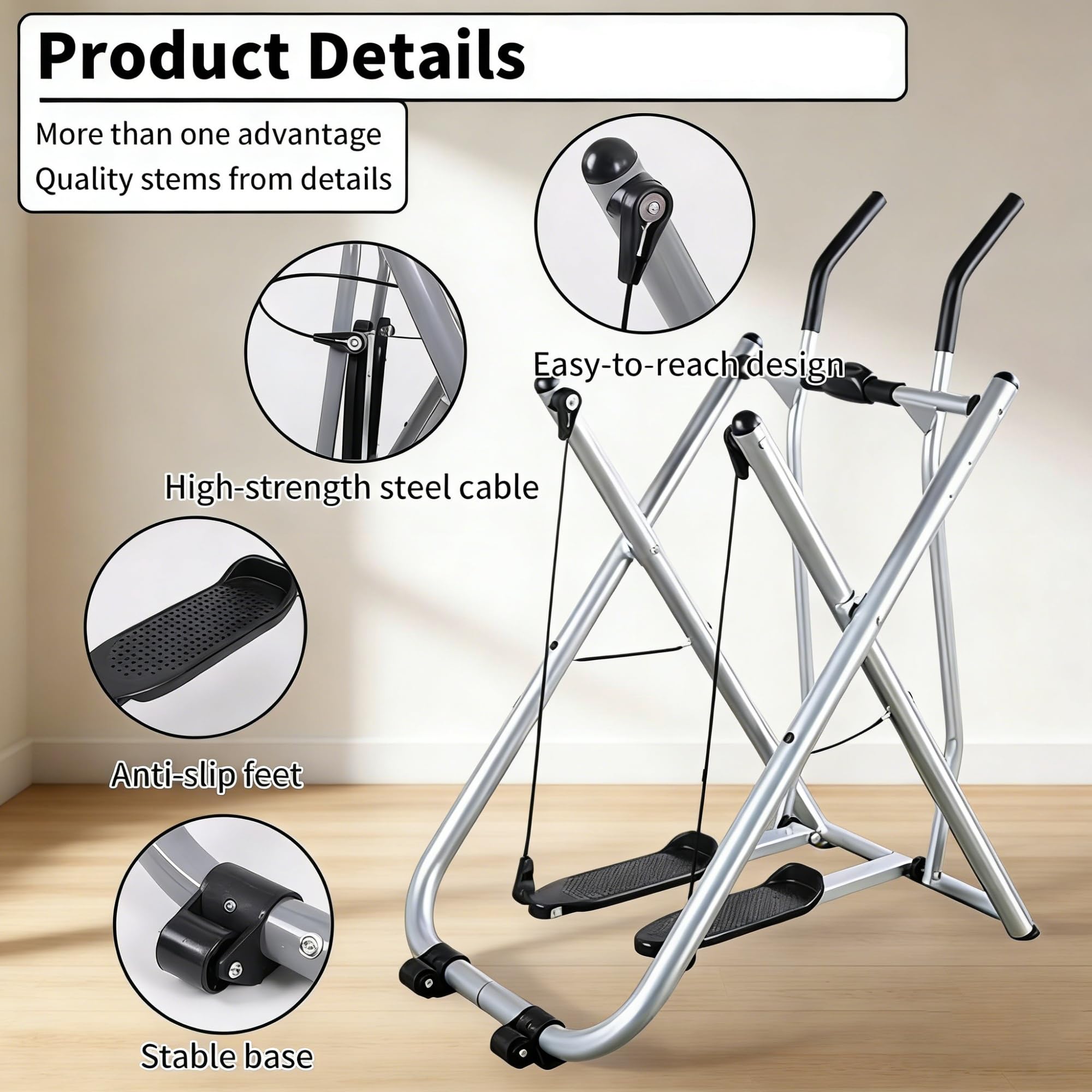 Klappbarer Heimtrainer mit tragbarem Ellipsentrainer für Ganzkörper-Fitness, Low-Impact Home Gym Workout Equipment mit LCD-Monitor