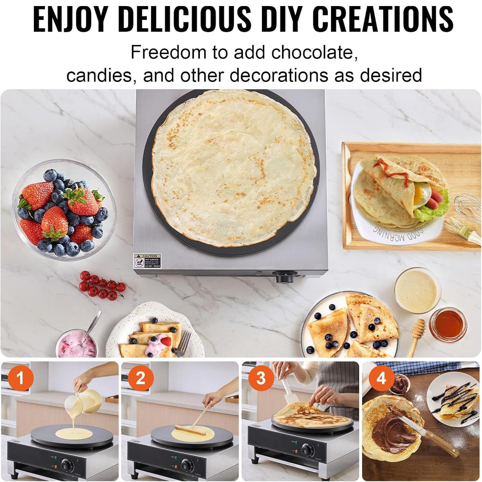 Máquina para Hacer Crepes, Plancha para Panqueques de 40 Cm, Máquina para Hacer Panqueques Antiadherente, Sartén Comercial de Escritorio para Tortillas, Blintzes, Huevos y Tocino,Electric