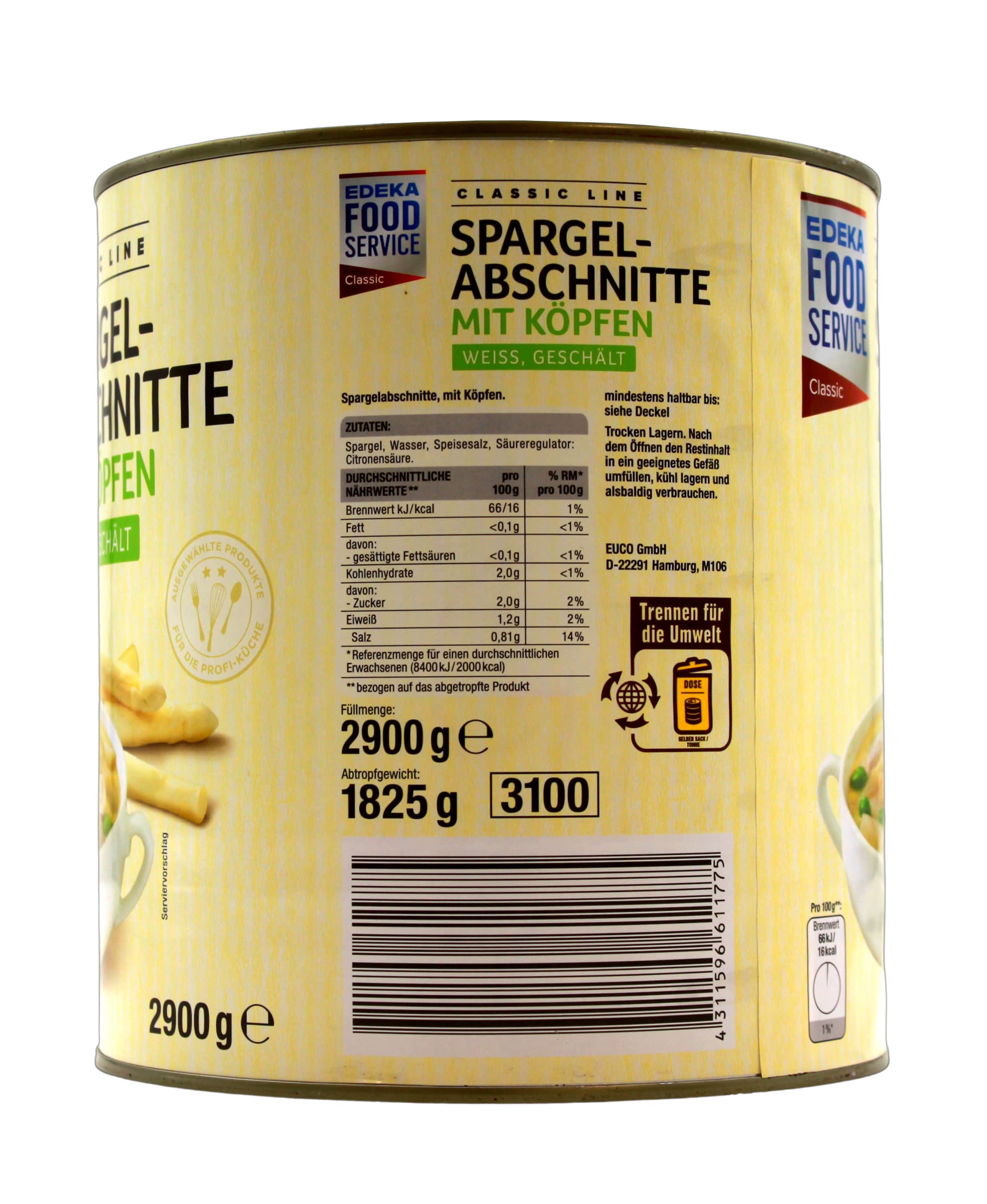 Spargelabschnitte mit Köpfen weiss und geschält, 3er Pack (3 x 1825g)