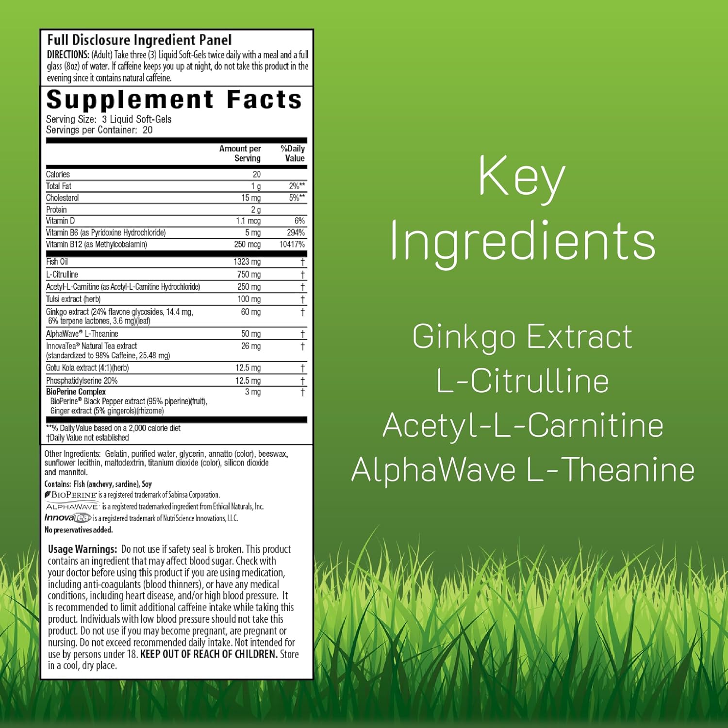 Irwin Naturals Brain Awake RED with Nitric Oxide Booster - 60 Liquid Soft-Gels - 2 Pack - Image 2