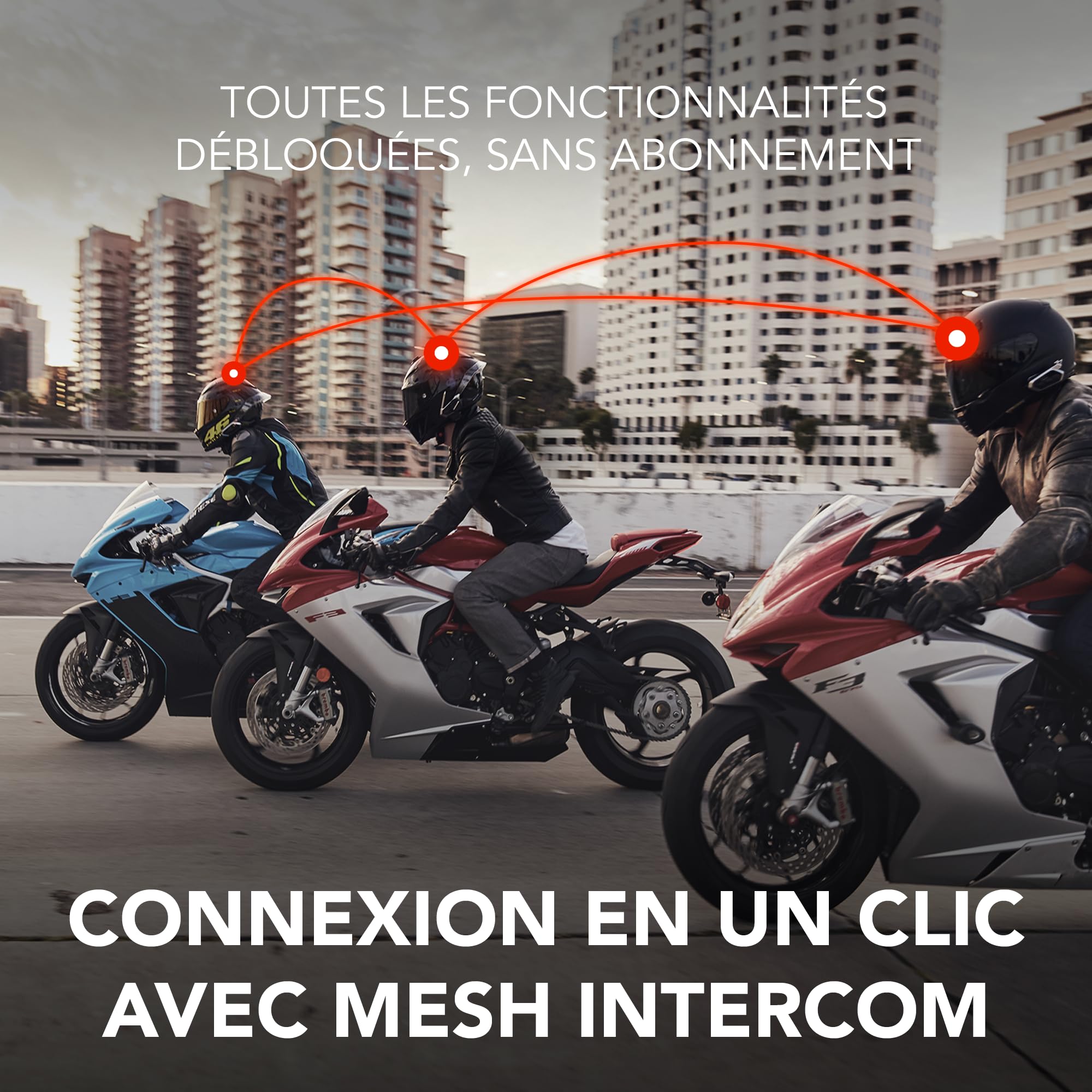 SENA 50R - Appareil Bluetooth à 3 Boutons pour Motos, Sound by Harman Kardon, Intercom Mesh Intégré, Haut-parleurs et Microphone Premium