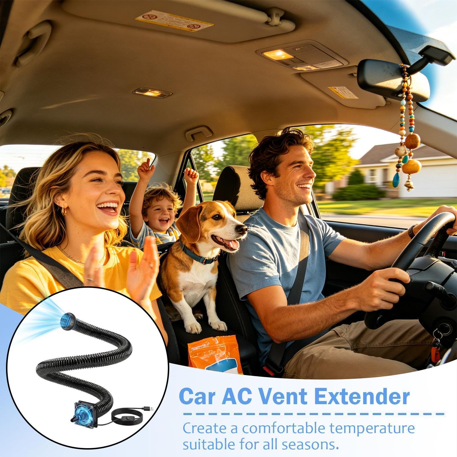 Estensione ugello di ventilazione per auto, 3 metri, resistente al calore, universale, tubo AC per il sedile posteriore, per bambini, animali domestici, SUV, berlina, pickup, furgoni, rimorchi, viaggi