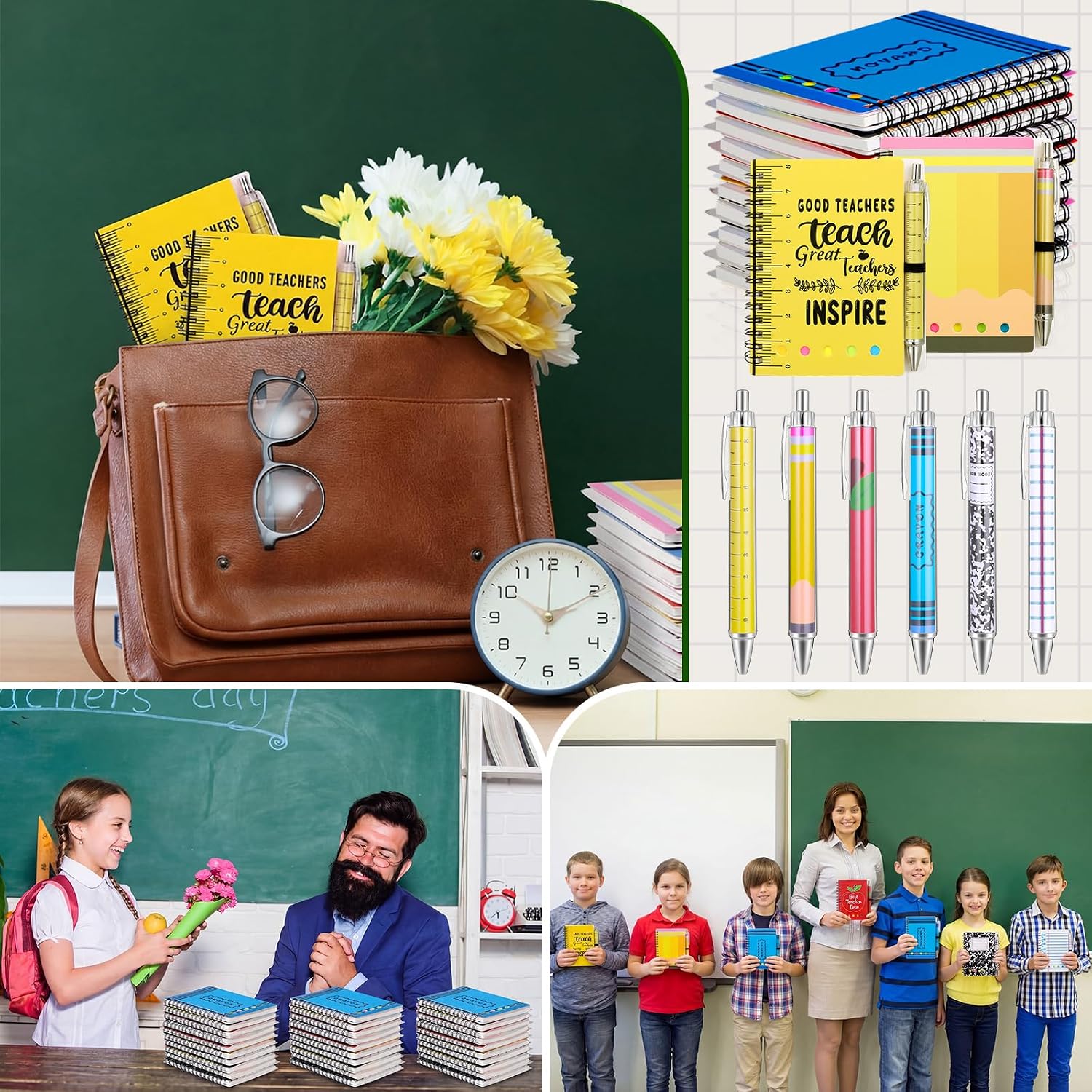 Resurhang 48 Sets Teacher Appreciation Gift Bulk Inspirational Spiral Notebook Journal Ballpoint Pens Thank You Gift from Students for School Office Graduation Women Employee Staff Supplies