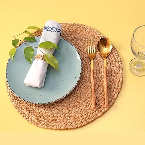 Miniatura 9 de Eco Crave Juego de 6 manteles individuales redondos de yute, naturales de 13 pulgadas, estilo bohemio, rústico, tejido a mano para decoración de